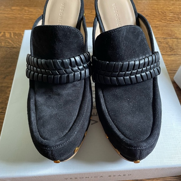 Veronica Beard Black Suede Studded Clog Mules - Picture 7 of 8